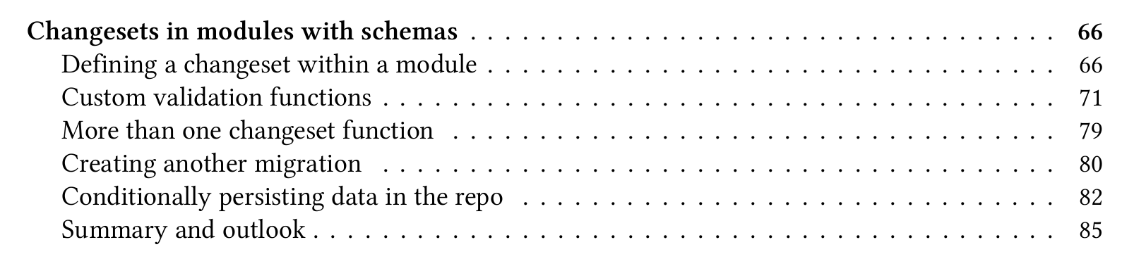 Chapter on changesets in modules with schemas