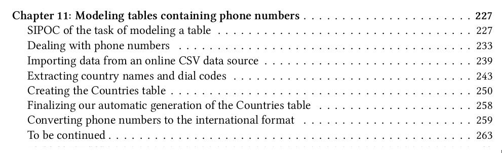 Chapter on modeling tables with phone numbers