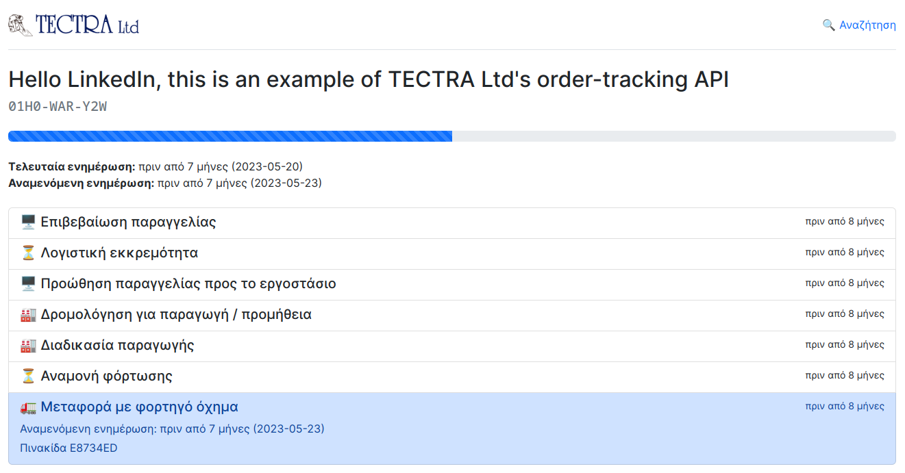 Example order-tracking case on track.tectra.gr